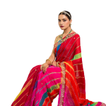 Gulkand Lehariya Saree | Aari Gottapati Work on Chinon | Jaipurio Designer Collection